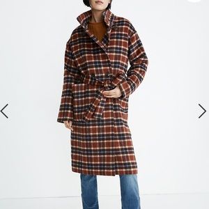 New Madewell plaid long belted coat L